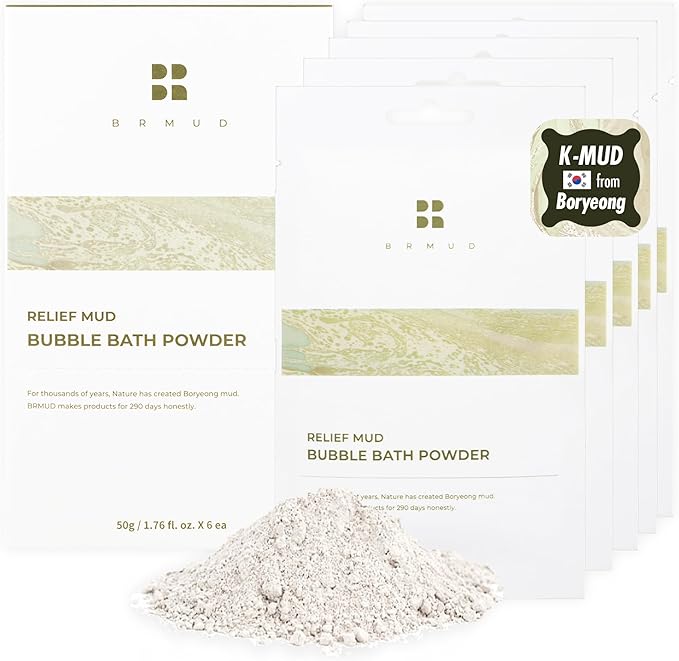 Relief Mud Bubble Bath Powder | Hypoallergenic Mud Powder Bubble Bath w/ 98% Nature-Derived Ingredients | Moisturizing & Foaming Bath Oil Control for All Skin Types (Pack of 6, 1.76 oz)