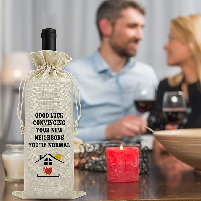 Funny Housewarming Gift Wine Bag First New Home House for Homeowner Realtor Gift to Client Housewarming Party Decors New Apartment Gift for Friend House Warming Gift Wine Gift Bag for Women Men