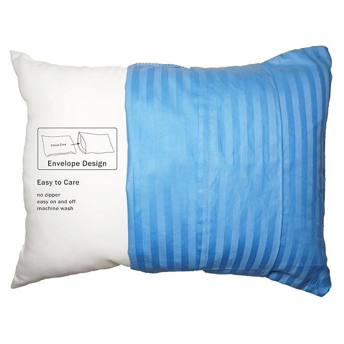 Toddler Pillowcases Set of 2, Hypoallergenic 14x19 Pillow Cover Fits Pillows Sized 13x18 or 14x19, 100% Soft Cotton Envelope Closure Kids Pillowcase for Sleeping, Machine Washable, Blue Stripe