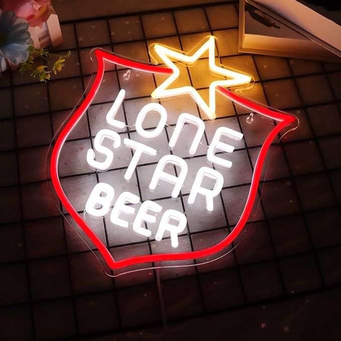 JFLLamp Lone Star Neon Signs for Wall Decor Neon Lights for Bedroom Led Signs Suitable for Man Cave Bar Pub Restaurant Christmas Birthday Party Gift Art 5V Usb Power 15*12.2 Inch(Red+White+Warm White)