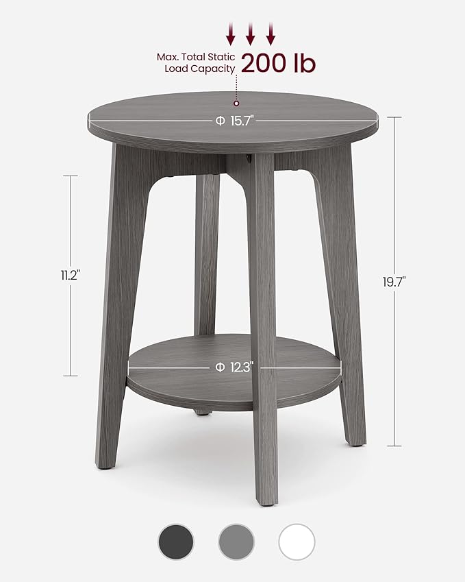 VASAGLE Side Table, Small Round End Table with Lower Shelf, Nightstand for Small Spaces, Living Room, Bedroom, Smoky Gray ULET283T68