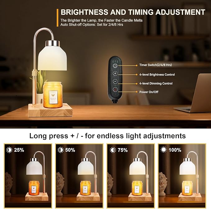 Candle Warmer Lamp with 3 Bulbs, Adjustable Height Dimmable Candle Warmer with Timer, Compatible with Large Jar Candles, Candle Lamp with Charming Gift Box Ribbon for Her/Him(White)