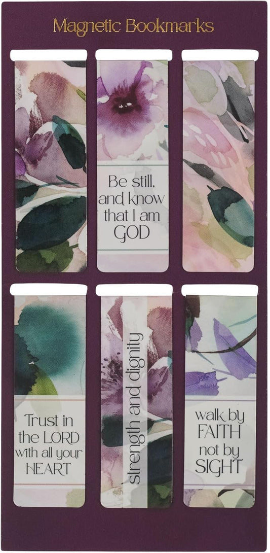 Christian Art Gifts Colorful Inspirational Magnetic Scripture Bookmark Set for Women: Bible Verses, White, Purple, Teal, Pink, Green Multicolor Floral Cute Watercolor Theme for Books, Bibles, Set of 6