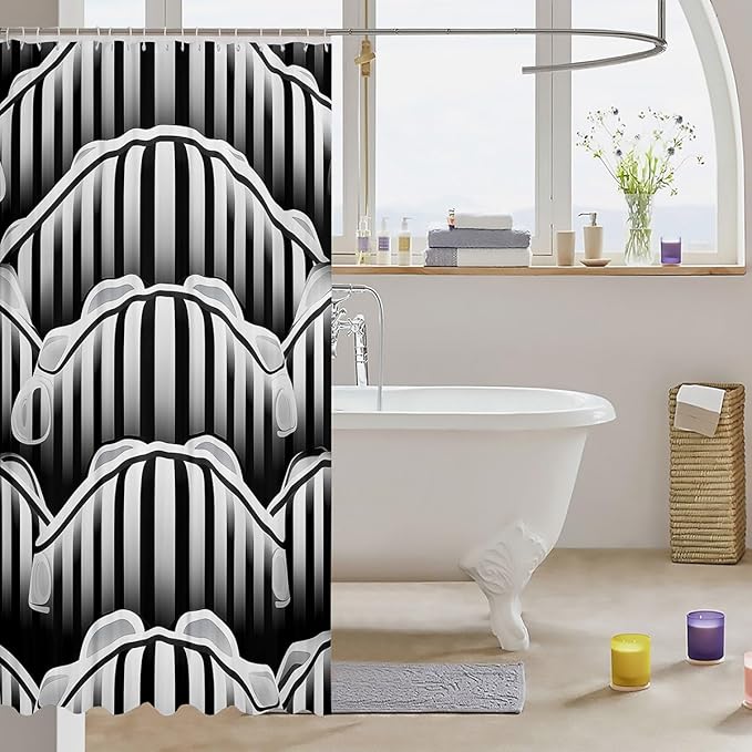 Feelyou Black White Stripe Fabric Shower Curtain Ombre Shower Curtain for Boys Girls Abstract Art Bathroom Waterproof Accessories with 12 Hooks Modern Curtains,72x72 Inches