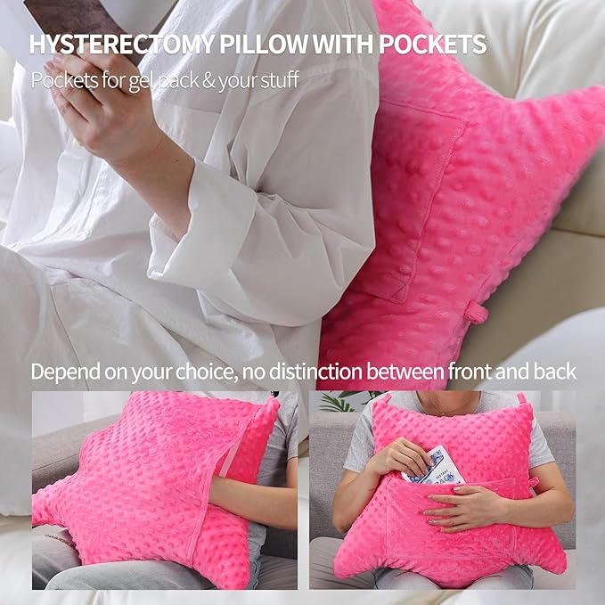 Hysterectomy Pillow with Pocket for Ice/Hot Packs, Abdominal Surgery Recovery Pillow for Women, Post-Surgery Support Cushion(Pink)