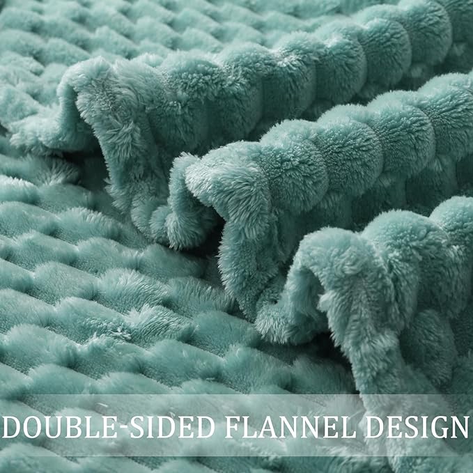 Exclusivo Mezcla Queen Size Soft Fleece Blanket, 90x90 Inches Stylish Jacquard Velvet Blanket for Bed, Fuzzy Cozy Lightweight for All Season, Celadon