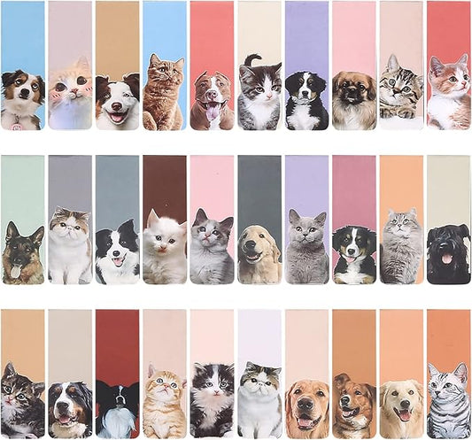 30 Pcs Magnetic Bookmarks, Cute Dogs Cats Page Markers Magnetic, Puppy Pets Animals Magnetic Page Clips Bookmarks for Students Teachers School Home Office Reading Bookmarks (Cat and Dog)