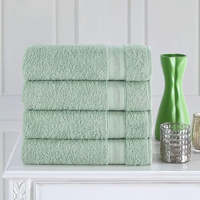 Quick-Dry, Soft & High Absorbent Bath Towels 27"x54" Cotton Turkish Bath Towel Set of 4 | Daily Use 100% Cotton Towels for Bathroom, Gym & More | Bathroom Towels Set (4 Pcs, Green)