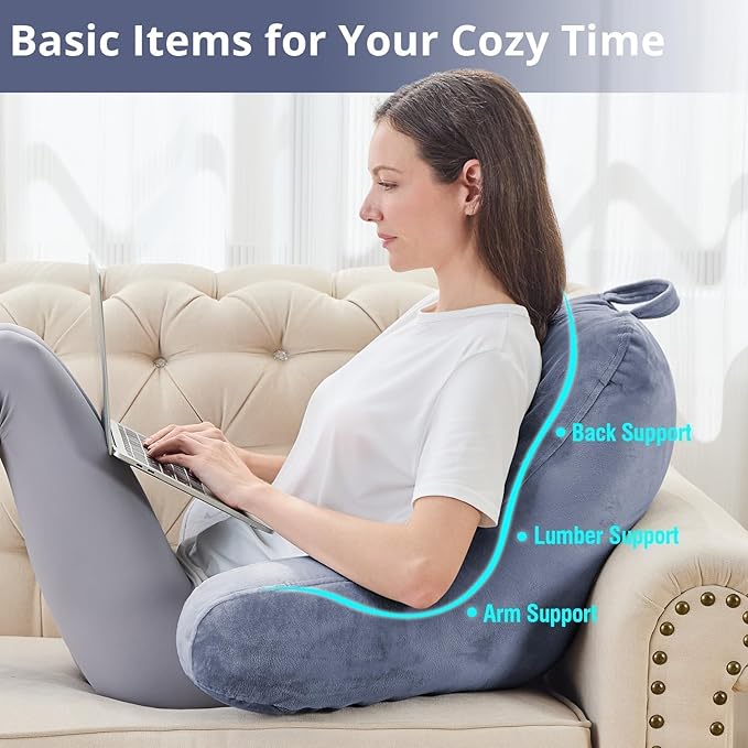 Sasttie Reading Pillow for Sitting in Bed Adult, Velvet Back Pillow for Bed Sitting Up, Backrest Back Support Chair Pillow, College Dorm Essentials for Girls and Boys, Grey Purple