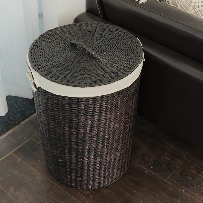 Handmade Wicker Laundry Basket with Lid,Hand-woven Laundry Hamper with Removable Liner,Large Laundry Basket with Ample Laundry Space,Coffee