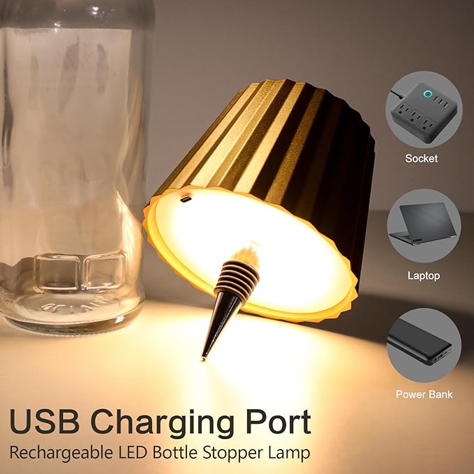 Wine Bottle Lamp, 2025 New 3 Color Rechargeable Wireless Bottle Lamp for Liquor Bottles with Touch Dimming for Parties, Restaurants & Home Decor (Gold)