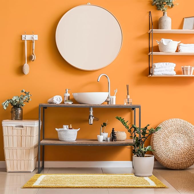 CozeCube Bath mats for Bathroom Non Slip, Fluffy Shaggy Bath Rugs for Bathroom Washable, Extra Soft and Absorbent Bath Rugs for Shower Sink, Kitchen Sink, Harvest Gold, 24" x 36"