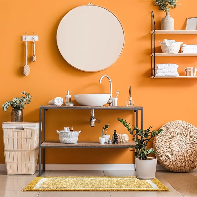 CozeCube Bath mats for Bathroom Non Slip, Fluffy Absorbent Microfiber Runner Bath mat Washable, Long Bath mat for Bathroom Floor, Soft Bath Rugs for Sink, Harvest Gold, 47"X24"