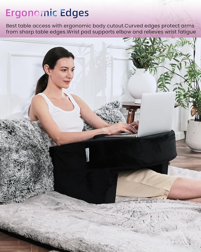 Weighted Idea Reading Pillow for Gaming, Meduim Gaming Pillow for Adult，Table Pillow with 2 Side Pockets for Gaming, Reading, Working Sitting in Bed Floor Sofa (Black)