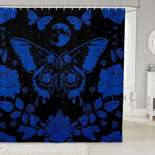 Feelyou Blue Butterfly Fabric Shower Curtain Cover Botanical Floral Shower Curtain for Kids Boys Girls Butterflies Bathroom Waterproof Accessories with 12 Hooks Flying Curtains,72x78 Inches