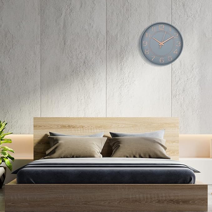 HZDHCLH Modern Wall Clocks Battery Operated,10 inch Grey Clock for Wall,Silent Small Wall Clock for Living Room Bedroom Kitchen Office Nursery Decor