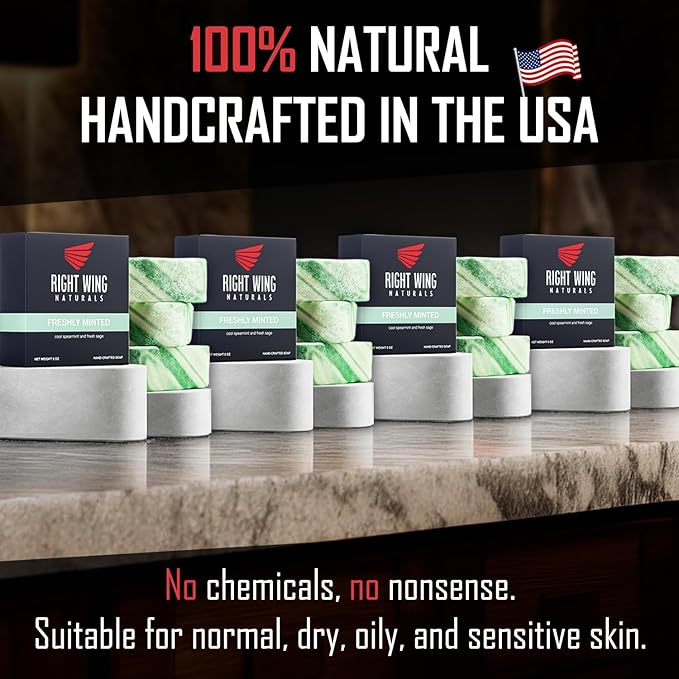 Right Wing Naturals Bar Soap Gift Set for Men | Handcrafted Cold-Pressed Soap | Handmade Organic Soap for Men | Most Popular Flavors | Natural Scented Men’s Bar Soap| Pack of 4 Bars