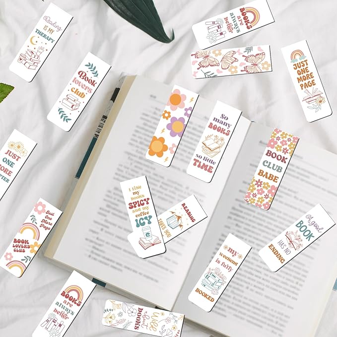 Groovy Floral Magnetic Bookmark - 30Pcs Inspirational Magnetic Bookmarks Boho Floral Rainbow Butterfly Book Mark Magnets Page Marker Clip Gifts for Book Lovers Students Teacher School Reading