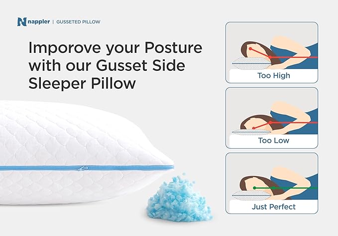 Side and Back Sleeper Pillow for Neck and Shoulder Pain Relief - Shredded Memory Foam Bed Pillow for Sleeping - 100% Adjustable Fill - Queen Size - Modal Washable Case. Extra Fill Included