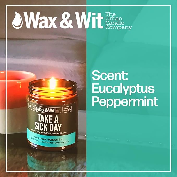 Wax & Wit Funny Soy Candle Gift for Women - Humorous, Aromatherapy Soy Wax Candle, Ideal for Housewarming, Coworker, Birthday – Eucalyptus Peppermint - 9oz