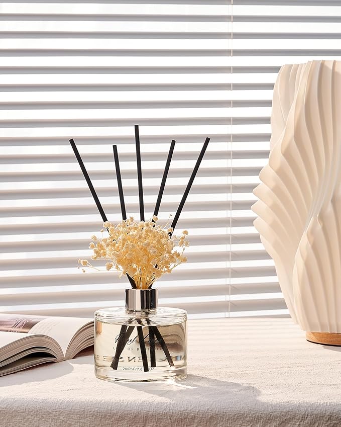 M&SENSE Fresh Linen Reed Diffuser Set with 7 Sticks | Baby's Breath Flower - 7.0oz Floral & Fruity Scent, Home Fragrance Flame Free Diffuser for Housewarming Gift, Long Lasting Room Fresheners