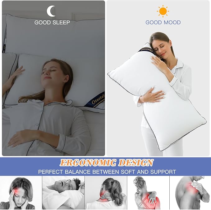 OTOSTAR Pillows Queen Size Set of 4 Bed Pillows for Sleeping Cooling Pillows 4 Pack with 3D Microfiber Filling Breathable Cover Pillows for Back Stomach or Side Sleepers Soft Fluffy Pillows for Bed