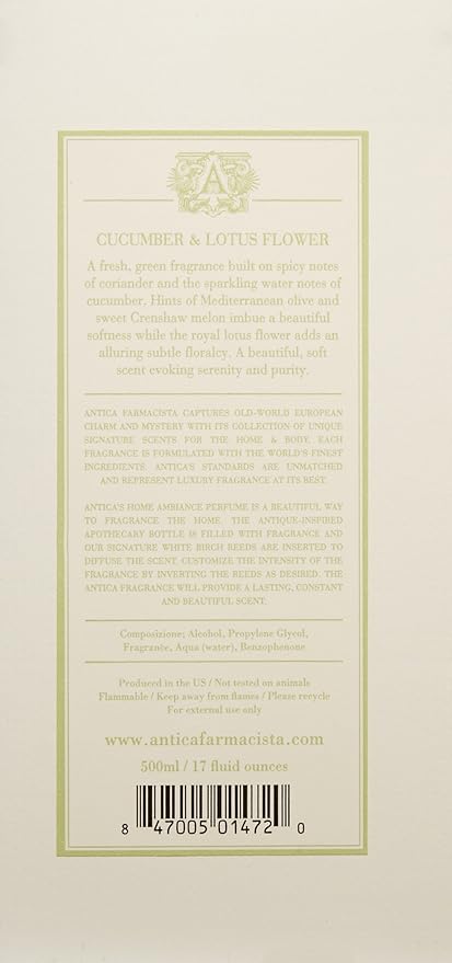 Antica Farmacista Home Ambiance Diffuser, Cucumber & Lotus Flower,16.9 Fl Oz