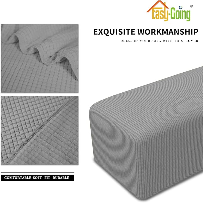 Easy-Going Stretch Ottoman Cover Folding Storage Stool Furniture Protector Soft Rectangle slipcover with Elastic Bottom(Ottoman Small,Light Grey)