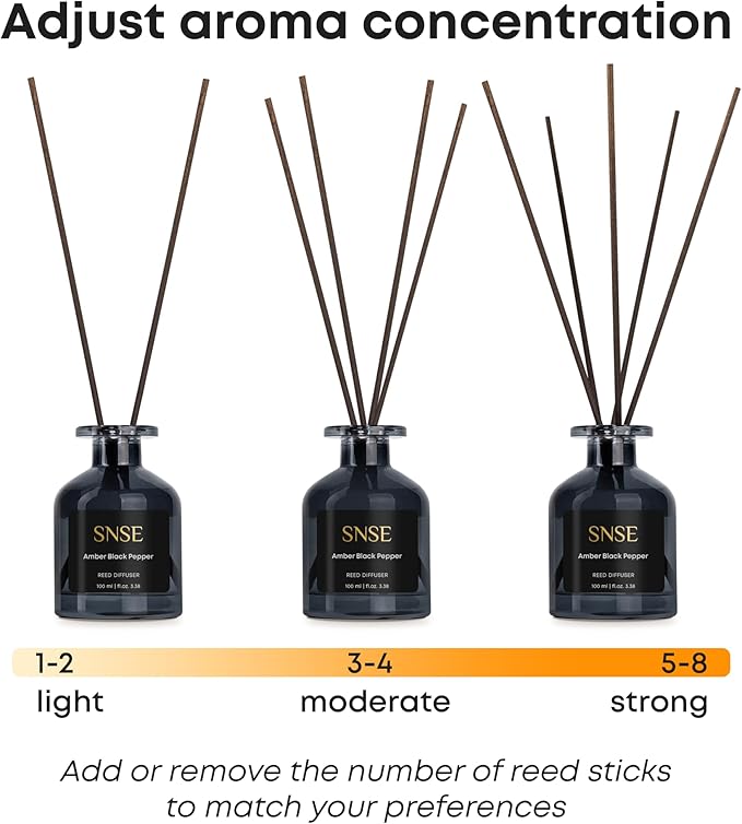 SNSE Amber Black Pepper Reed Diffuser Set | 3.38 oz Scent Fragrance Oil Diffuser for Bedroom, Bathroom, Home Décor and Gift, Decorative Air Fresheners with Sticks