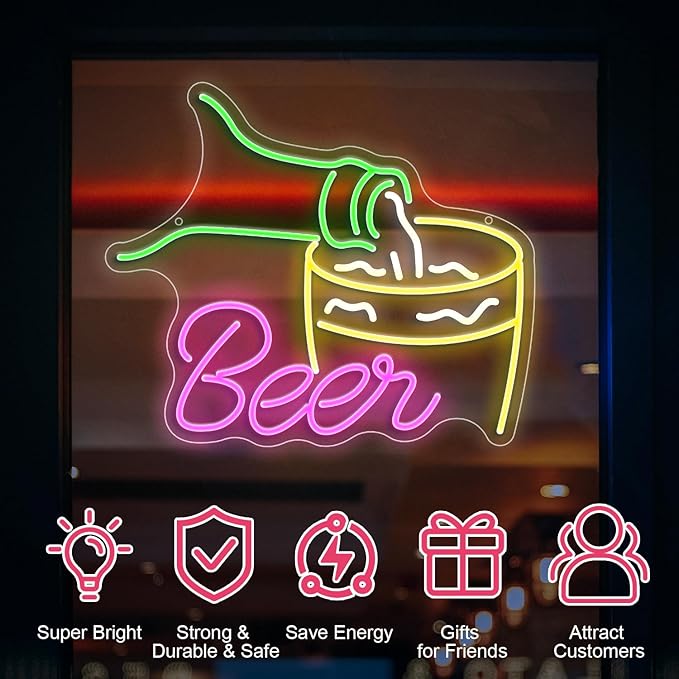Beer Neon Sign Beer Pouring Led Sign For Beer Bar Neon Night Light Decor Wall Decor Dimmable Man Cave Light Up Sign For Bedroom Home Bar Shop Pub Bistro Open Beer Club Party Hotel Game