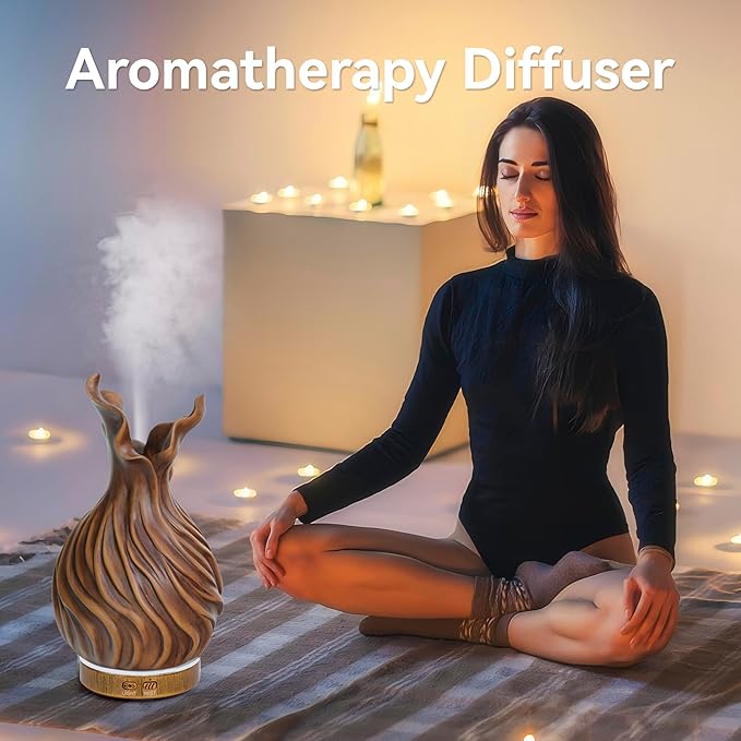 200ml Essential Oil Diffuser for Home, Wood Grain Cover Aromatherapy Diffuser, Cool Mist Humidifier with Safe Auto Shut-Off and 2 Mist Modes & 7 Color LED Night Lights for Office Room (VASE03)