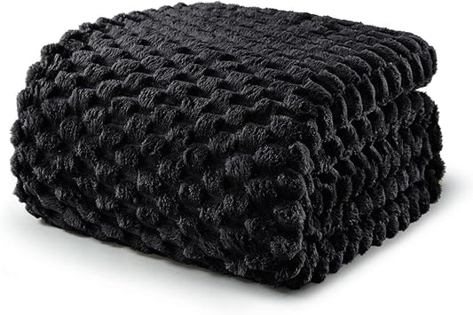 Exclusivo Mezcla Queen Size Soft Fleece Blanket, 90x90 Inches Stylish Jacquard Velvet Blanket for Bed, Fuzzy Cozy Lightweight for All Season, Black