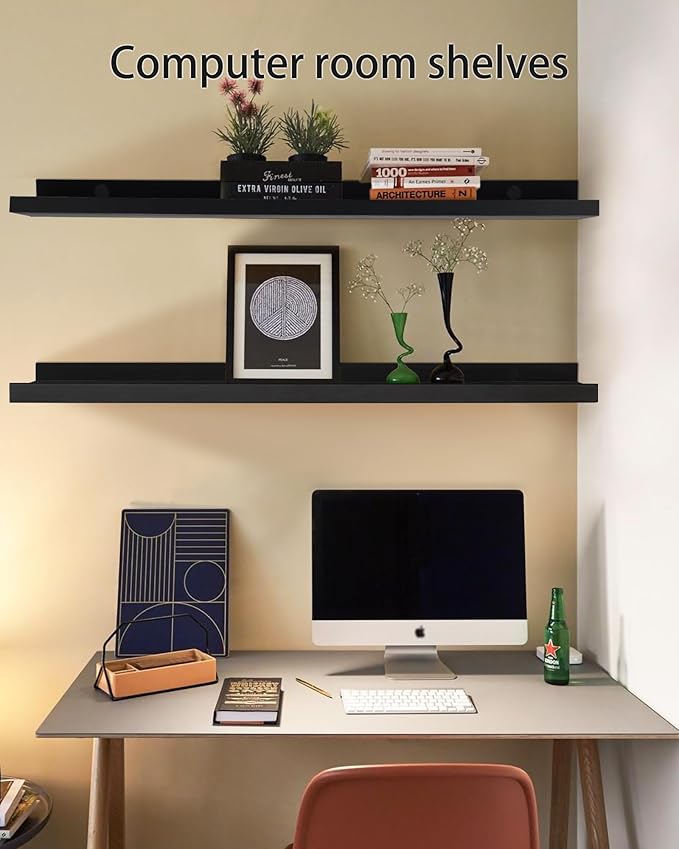 MBYD 36 Inch Floating Shelves Black, Wooden Hanging Shelves Picture Ledge Shelf, Photo Ledge Shelves for Wall with Lip Set of 2, Wall Mounted Shelf for Bedroom Kids Room Bathroom Same Sizes