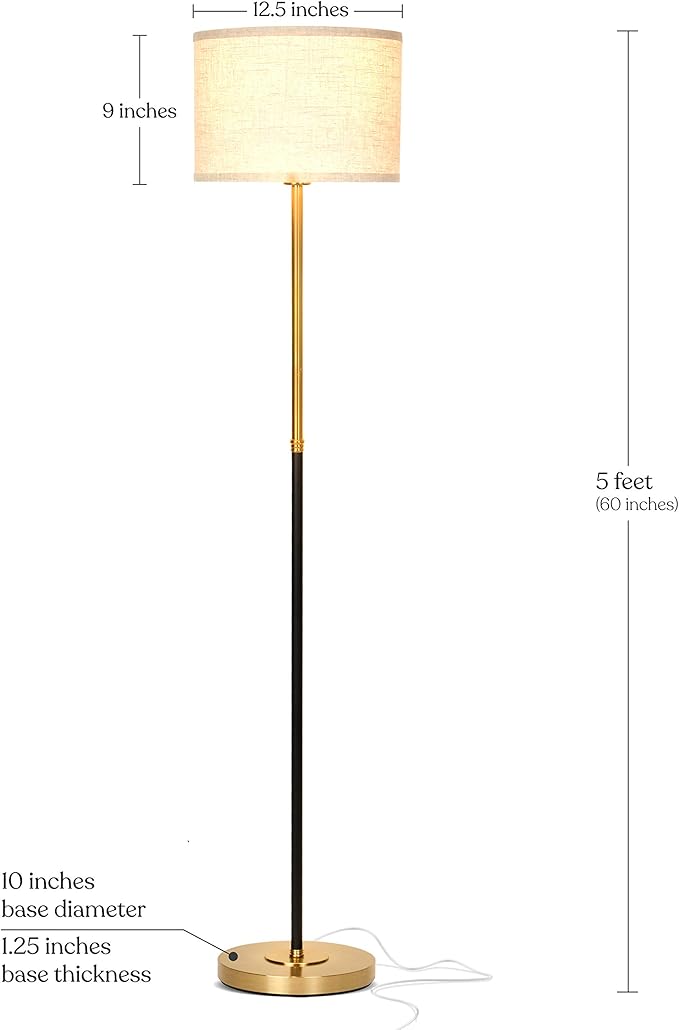 Brightech Emery LED Floor Lamp, Mid-Century Standing Lamp for Bedroom Reading, Modern Lamp for Living Rooms & Offices, Great Living Room Décor, Tall Lamp With Drum Shade & Brass Finish