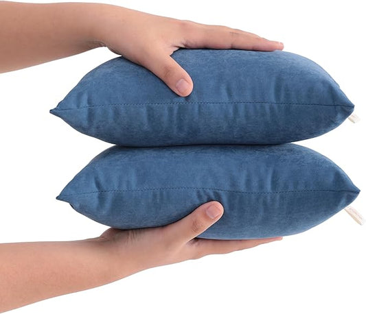 FLXXIE 2 Pack Microfiber Tiny Pillows, 11x7 Inches, Mini Pillows for Sleeping and Traveling, Washable Pillows, Soft Small Pillows Travel Pillows Nap Pillows, Denim Blue
