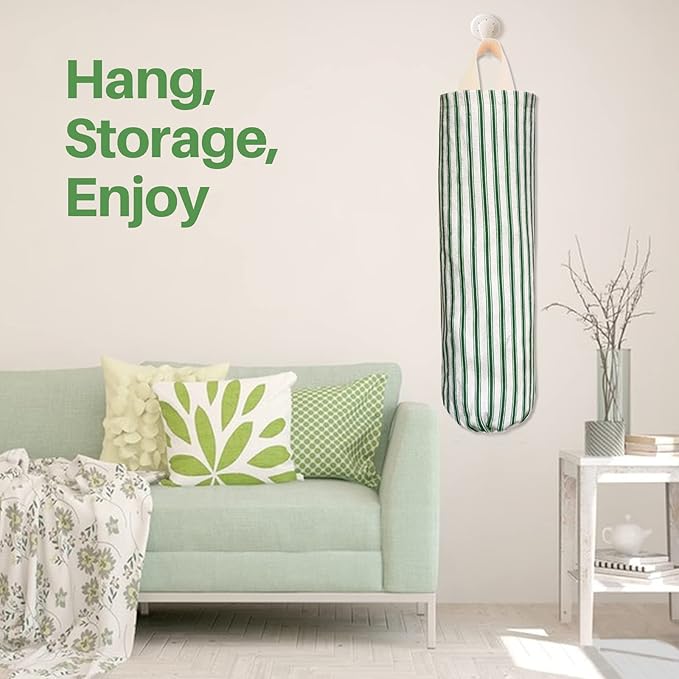 TOGETRUE Plastic Bag Holder, Wall Mount Grocery Bag Holder, Reusable Trash Bag Organizer for Home Kitchen Pantry Decor (Green)