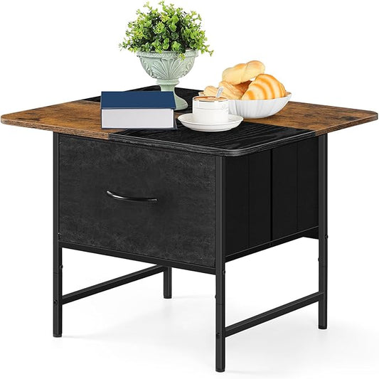 Small Storage Coffee Tables for Living Room Rustic Square Coffee Table with 2 Fabric Drawers Wooden Center Table Tea Table for Living Room Bedroom Small Spaces Guest Room Balcony, Brown and Black