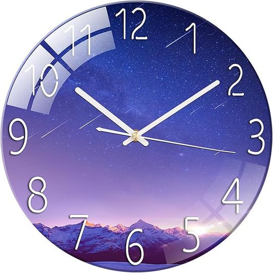 Ergocar Glass Wall Clock Silent Scanning Mechanical Round Glass Wall Clock, Suitable for Living Room, Kitchen, Office.