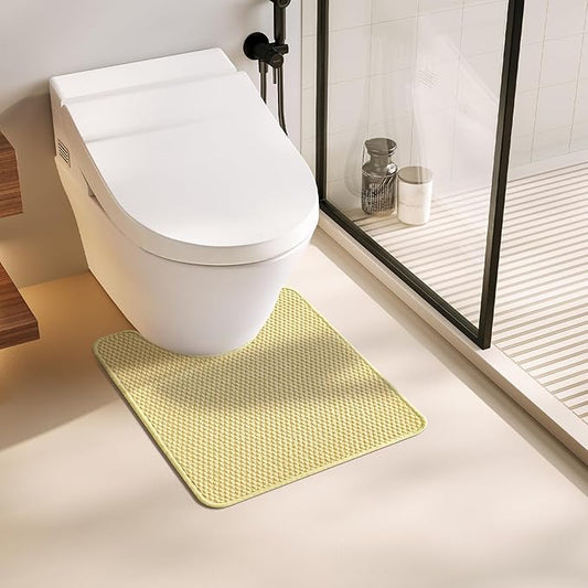 Bathroom Rug, Non Slip, Washable, Super Absorbent Chenille, U Shape, Yellow, 20"x24"