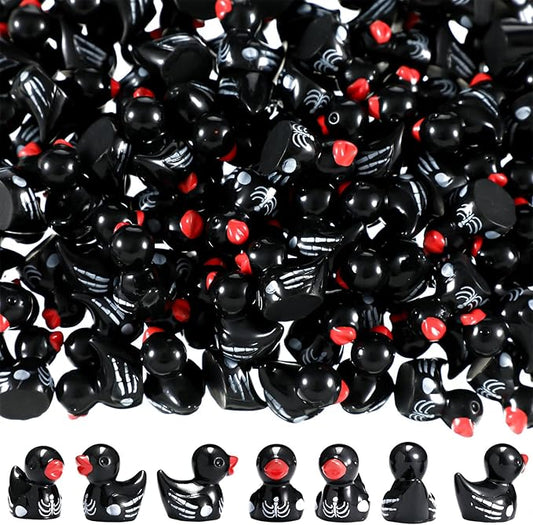 50 Pcs Mini Resin Ducks Halloween Tiny Duck Figurines Bulk Miniature Duckies for Garden Micro Landscape Halloween Party Decoration DIY Craft Accessories(Skeleton)