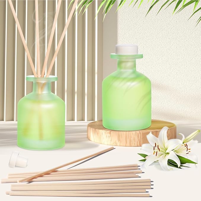 Reed Diffuser - Jasmine Lily 3.38oz (100ml) 2 Pack Essential Oil Reed Diffuser Set with 8 Sticks, Long Lasting Fragrance for Home, Bathroom, Bedroom, Room, Decor
