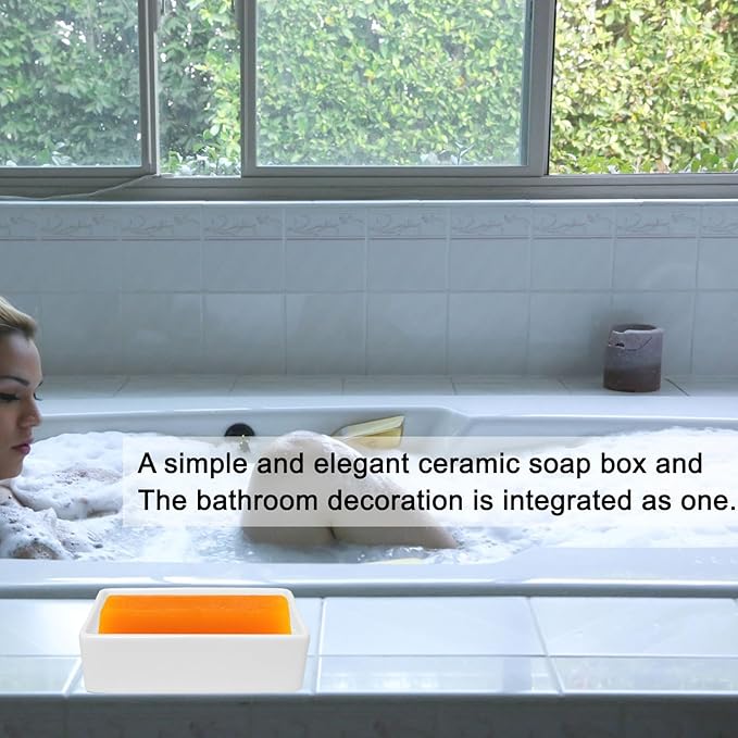 Ceramic Soap Dish - Simple Shower Soap Holder with Drain Ridge Non-Slip Soap Holder for Bathroom, Kitchen, Sink