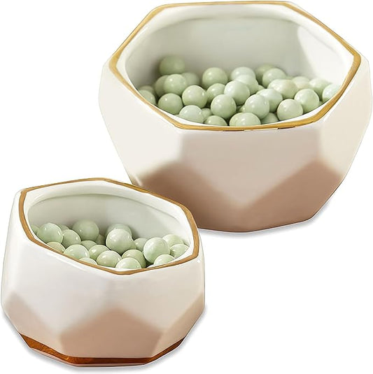 Kate Aspen Geometric Ceramic Planters Decorative Bowls, Small & Medium (Set of 2) , White