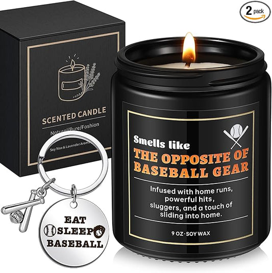 Baseball Gifts - Funny Scented Candle & Keychain for Men & Women