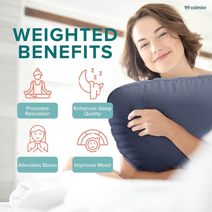 Calmier - 12 lb Sensory Weighted Pillow - Glass Bead Filled Hug Pillow - Ultra Plush Cozy Weighted Pillows for Adults and Kids - Child Sensory Pillow - Weighted Lap Pad (Blue - Fleece, 12 LBS)