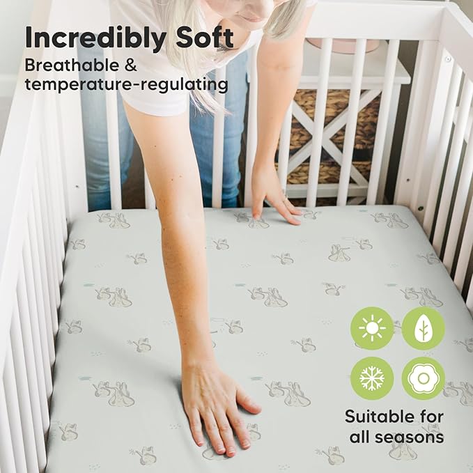 Pack and Play Sheets Fitted, 2-Pack Mini Crib Sheets - Pack N Play Sheets, Organic Fitted Crib Sheet for Pack and Play Mattress, Playard Baby Crib Sheets, Crib Sheets Neutral for Boys, Girls (Elly)