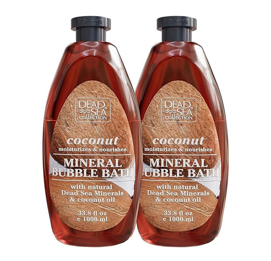 Dead Sea Collection Bubble Bath with Coconut for Women and Men - Coconut Oil and Pure Dead Sea Minerals - Nourishing and Moisturizing Skin - Pack of 2 (67.6 fl.oz)