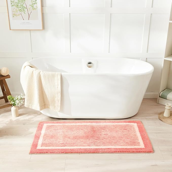 CozeCube Bath mats for Bathroom Non Slip, Fluffy Shaggy Bath Rugs for Bathroom Washable, Soft Absorbent Microfiber Bath Rugs for Shower Sink, Pink Christmas Rugs, Blossom Pink, 32" x 20"