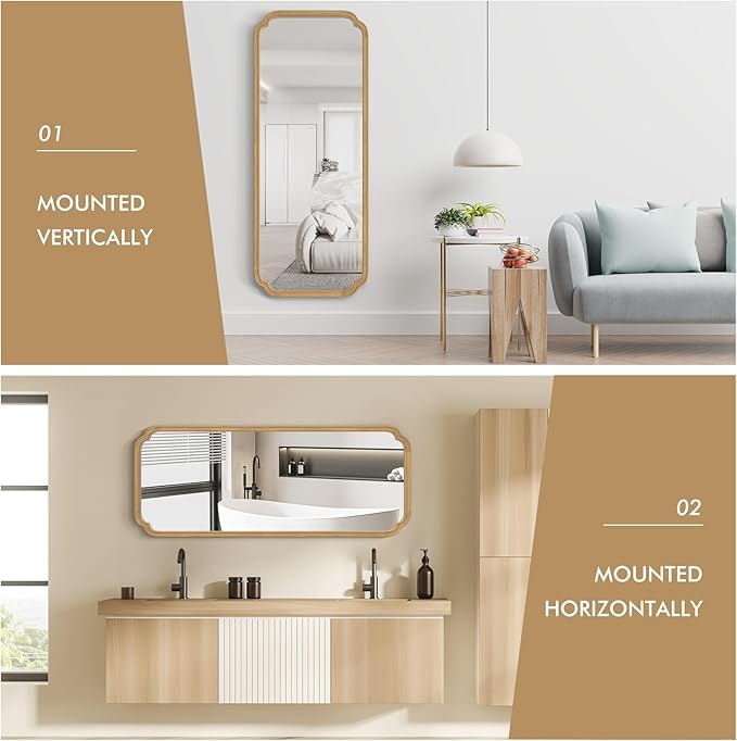WallBeyond Full Length Mirror Wall Mounted 55"x22", Rustic Wooden Frame Floor Mirror, Large Full Body Mirror for Bedroom, Leaning or Hanging Against Wall (Naturl Solid Wood)