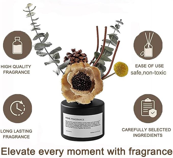 Reed Diffuser Set with Dried Flowers, 3.38fl.oz Fragrance Diffuser with Sticks, Scented Sticks Aroma Diffuser, Home & Office Décor for Air Fresheners, Bathroom (Lime Basil Citrus)